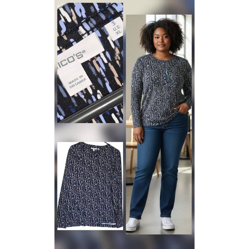 Chico's Artzy Blue Long Sleeve Lined‎ Top Size Xlarge 3 Activewear